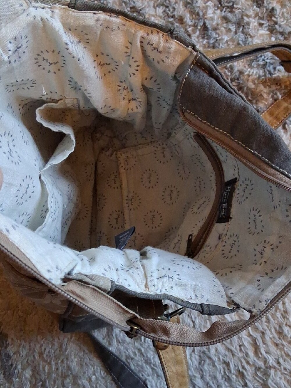 Myra Bag Canvas Leather Floral Crossbody Bag in Beige and Brown - Picture 5 of 16